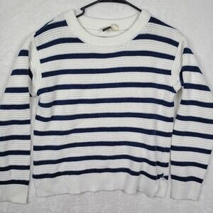 Roxy Womens Striped Knit Sweater Navy Blue White Crewneck Nautical Size Medium